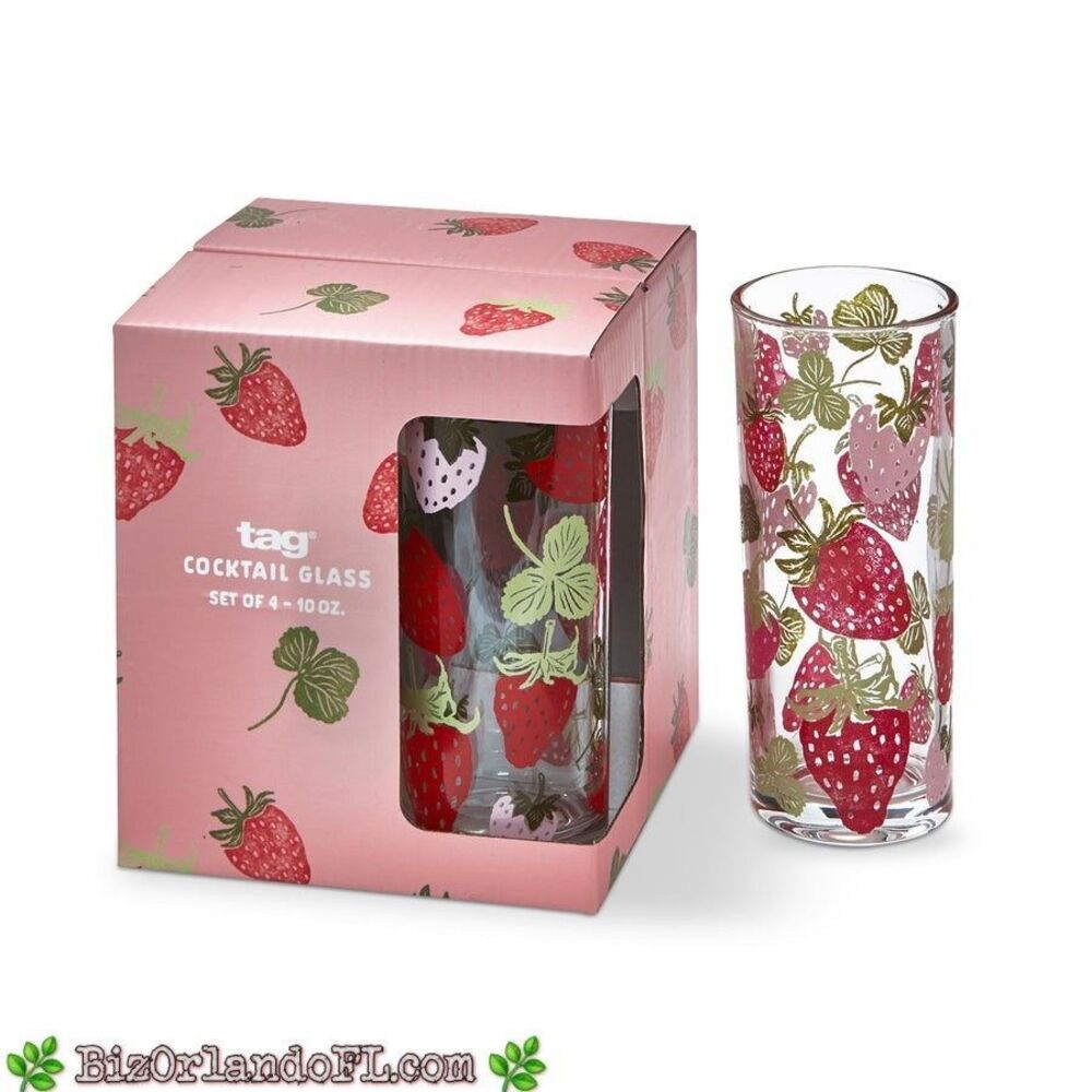 BOUTIQUE GIFTS: tag Strawberry Cocktail Glasses (Set of 4) (10 oz.) *NEW IN BOX*